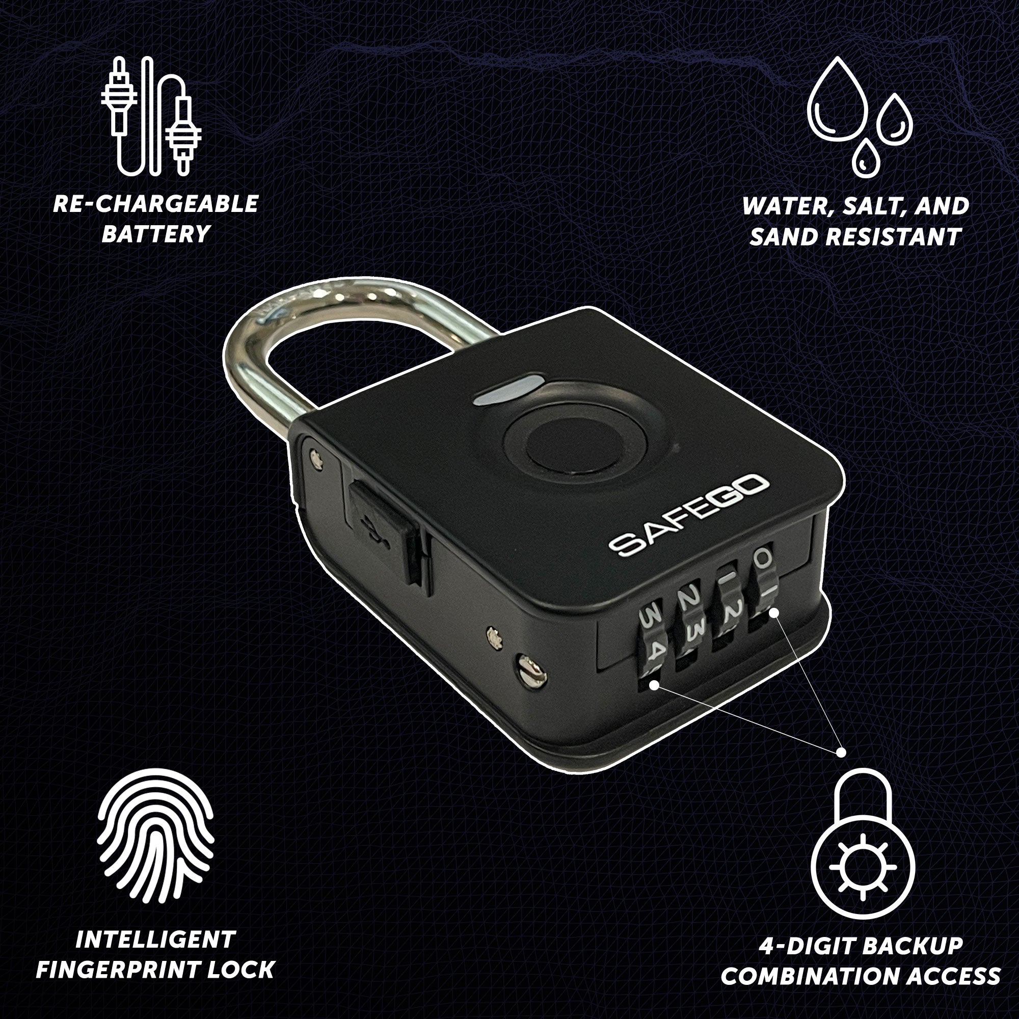 Fingerprint + Combination Padlock -  SAFEGO.